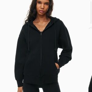 TNA Zip Hoodie Sweatfleece Cozy Fleece Boyfriend Fit S Black Aritzia